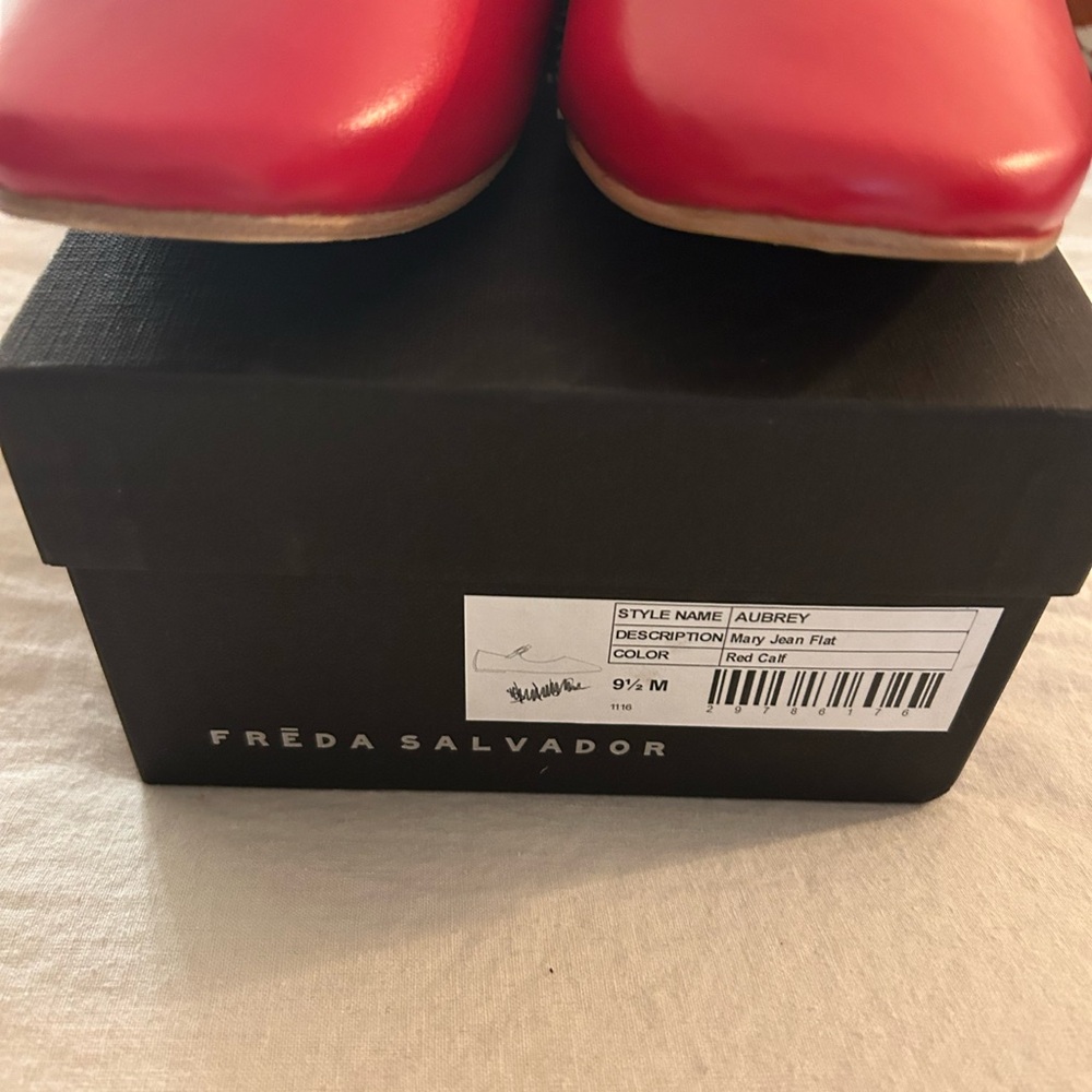 NEW FREDA SALVADOR women's aubrey mary jane flat in red calf NWT - Picture 7 of 9